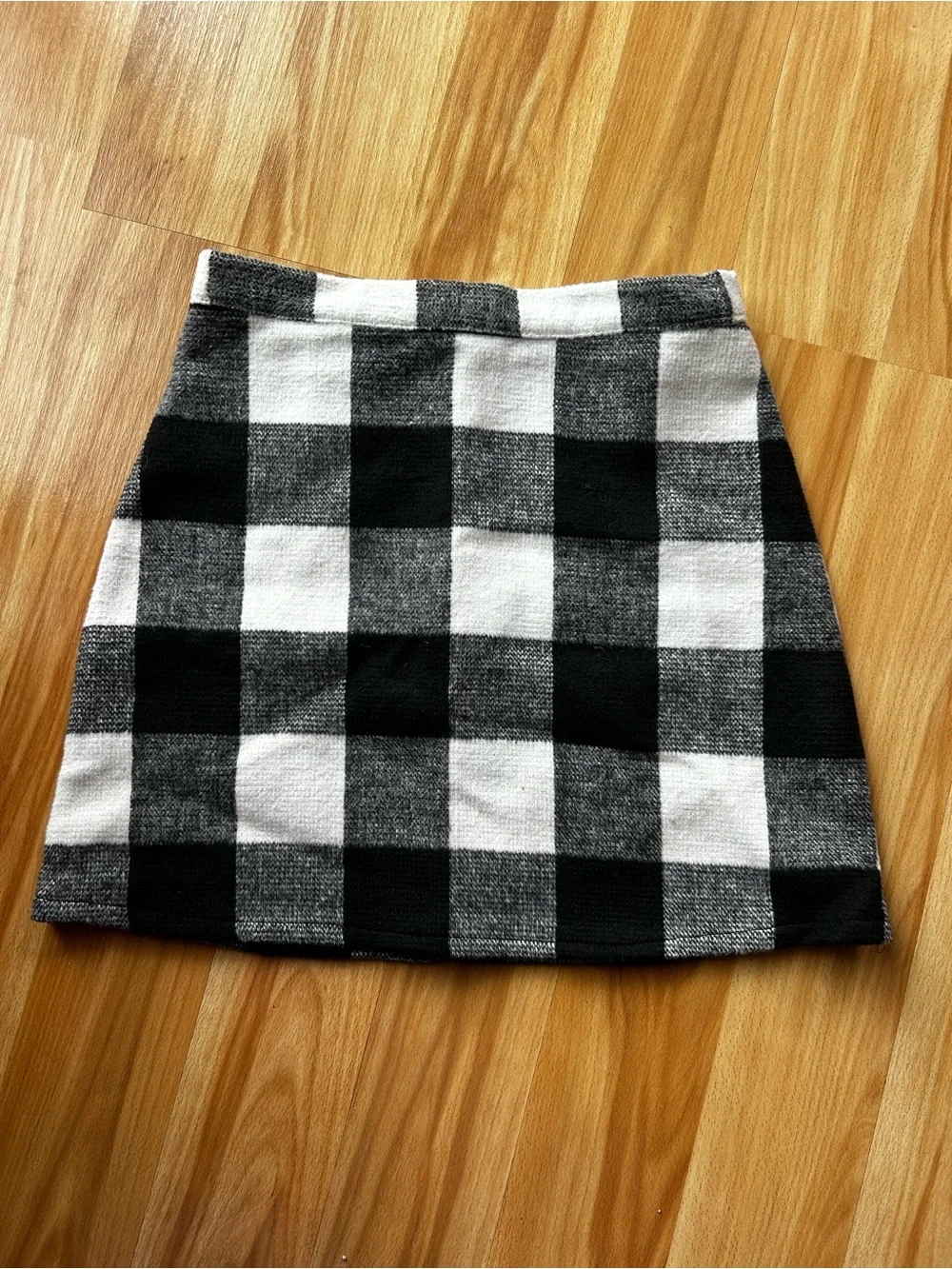 Fleece Black & White Checkered Mini Skirt